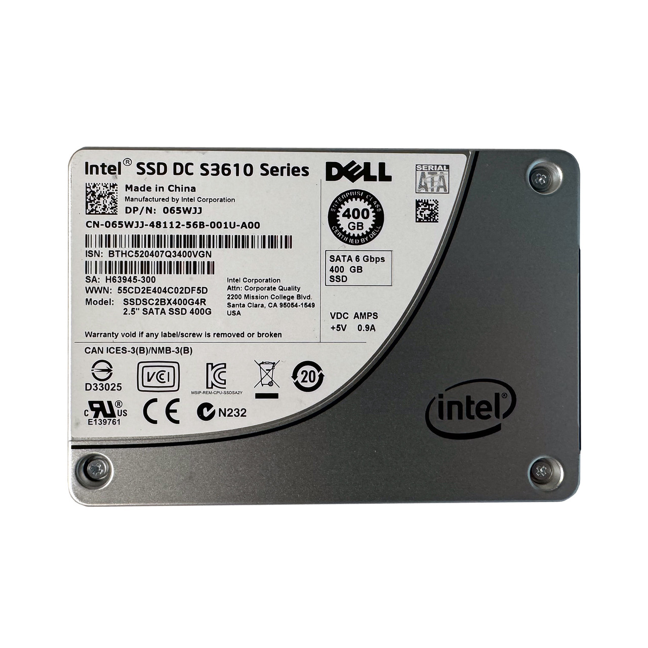 Dell 65WJJ 400GB SATA 6GBPS 2.5" Solid State Drive SSDSC2BX400G4R