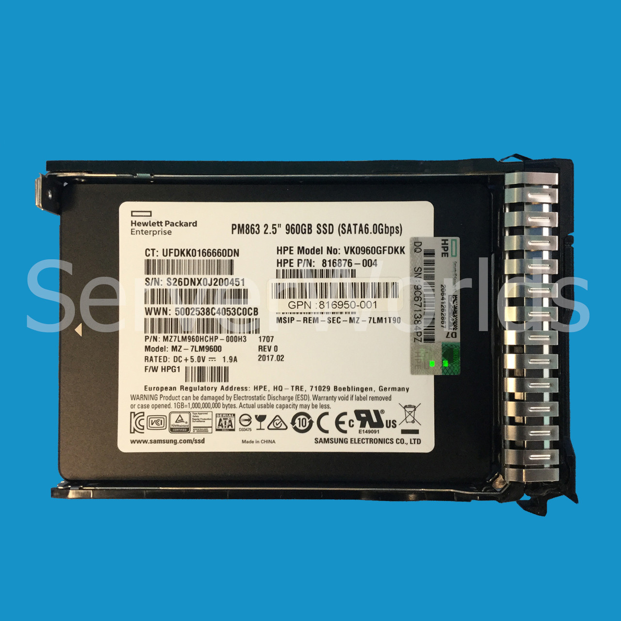 HP 817080-001 960GB 6G SATA 2.5 RI-3 SFF HP SSD 816876-004 816909-B21 