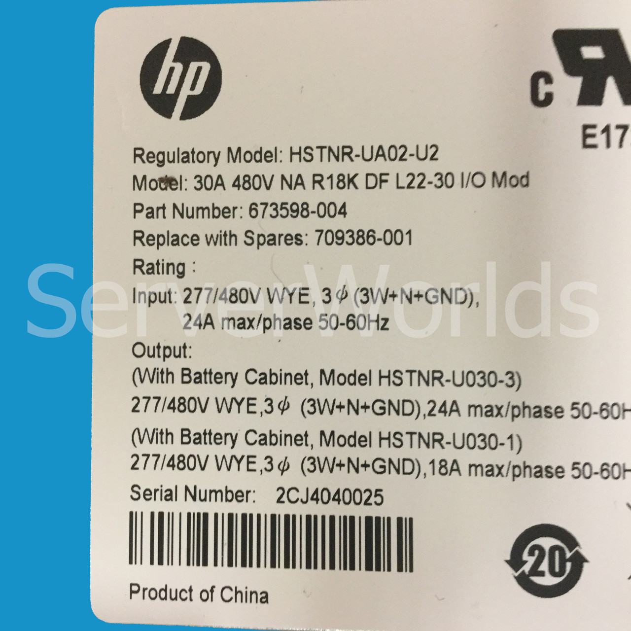 HP 709386-001 30A 480V NA R18000DF L22-30 I/O AF486A 673598-004