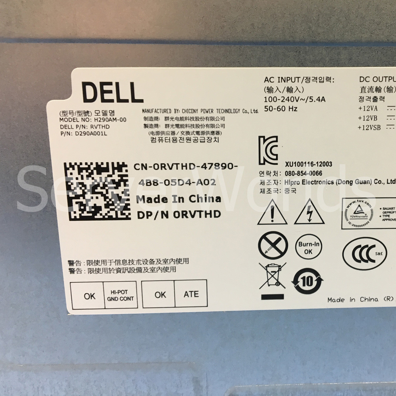 Dell RVTHD Precision T1700 290W Power Supply H290AM-00 D290A001L