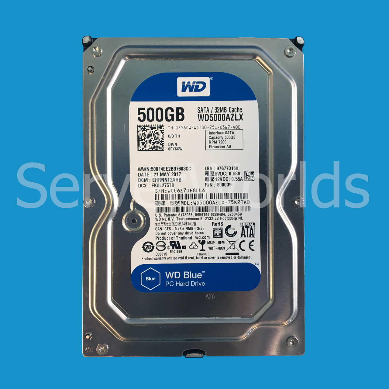 Dell FY6CW 500GB SATA 7.2K 6GBPS 3.5" Drive WD5000AZLX-75K2TA0