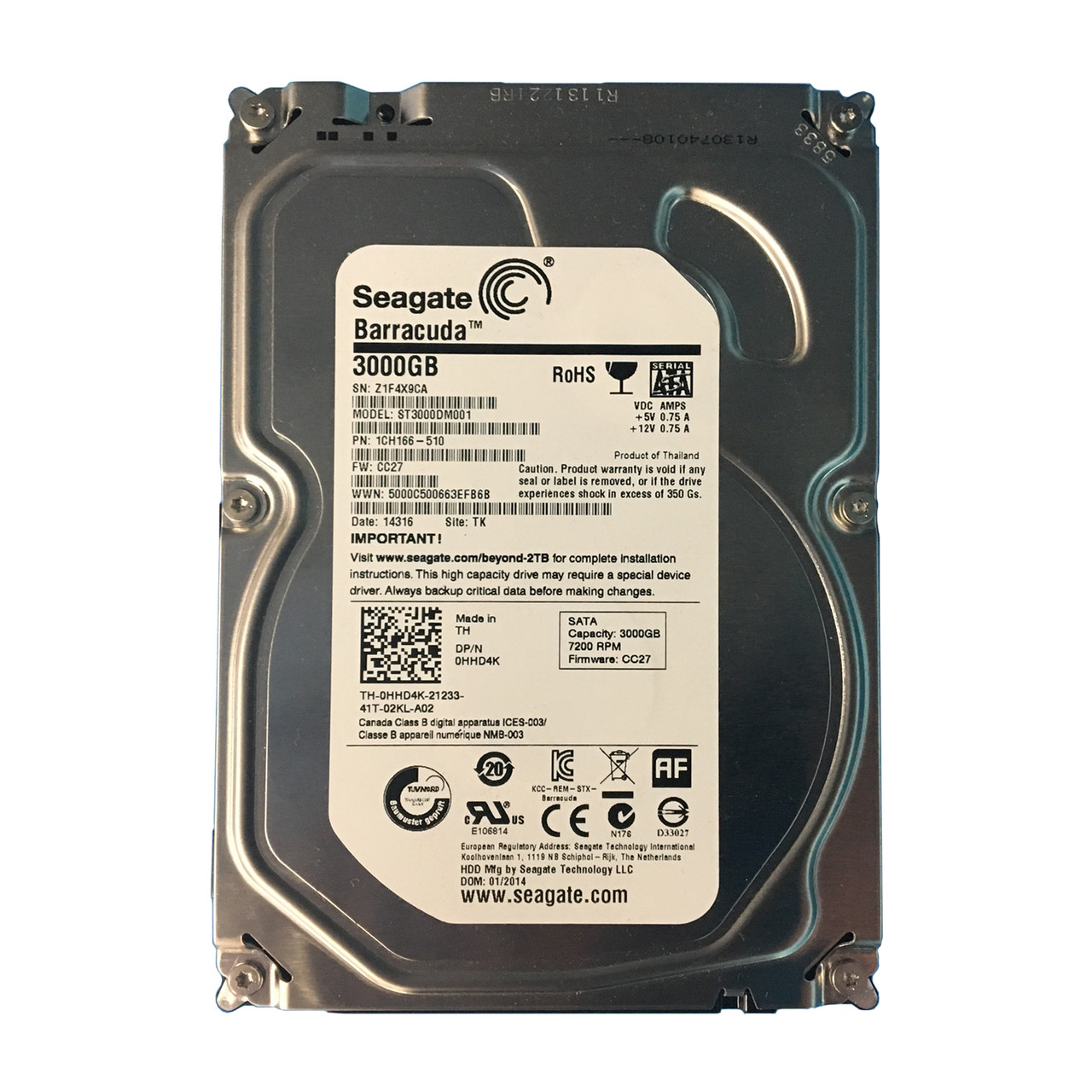 内蔵HDD(SATA) 3TB Seagate ST3000DM001【動作確認OK】起動回数1188