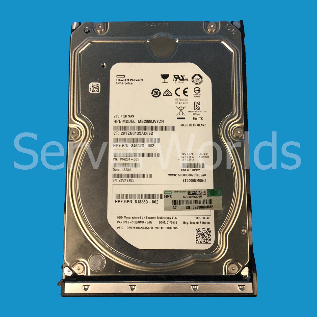 HP 834133-001 2TB 12G SAS 7.2K 3.5" MDL 818365-B21 833926-B21 