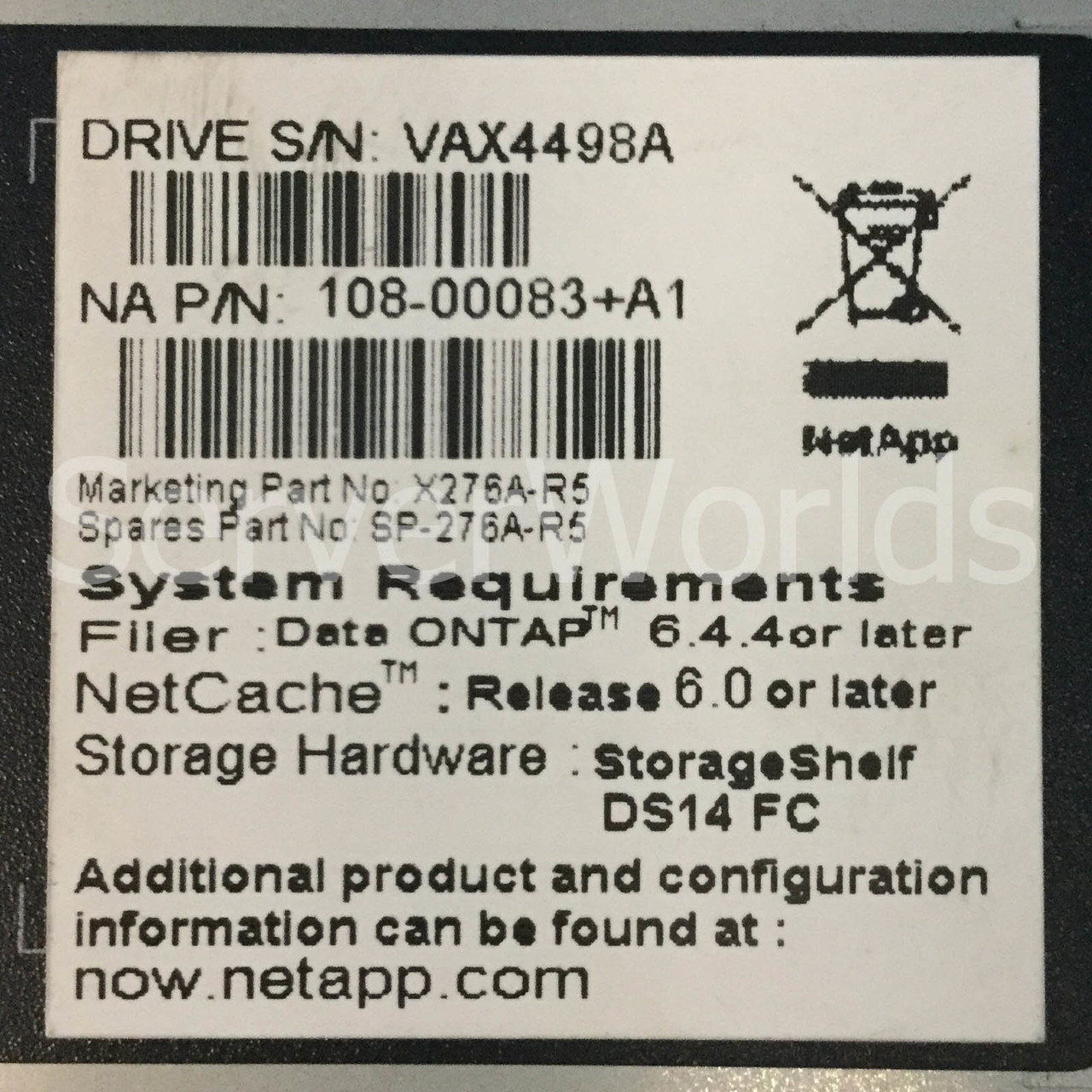 NetApp 108-00083 300GB 10K Fiber Channel 3.5" HDD 17R6349, X276A-R5