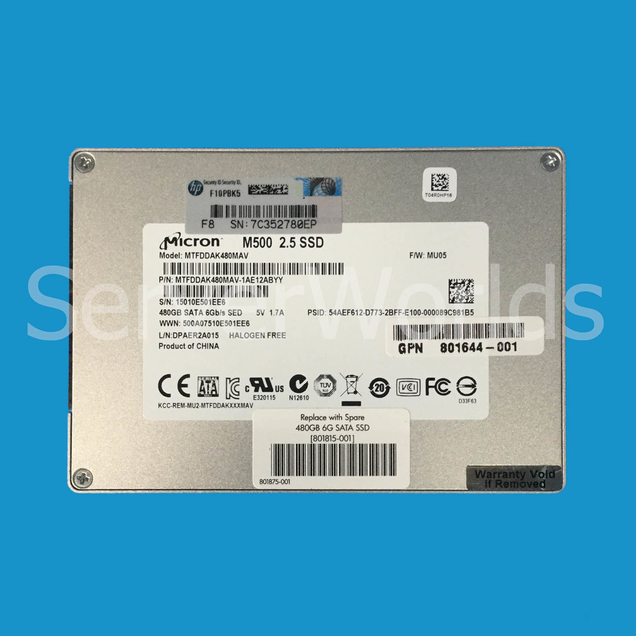 HP 801815-001 480GB 6G SATA SSD 801644-001 MTFDDAK480MAV