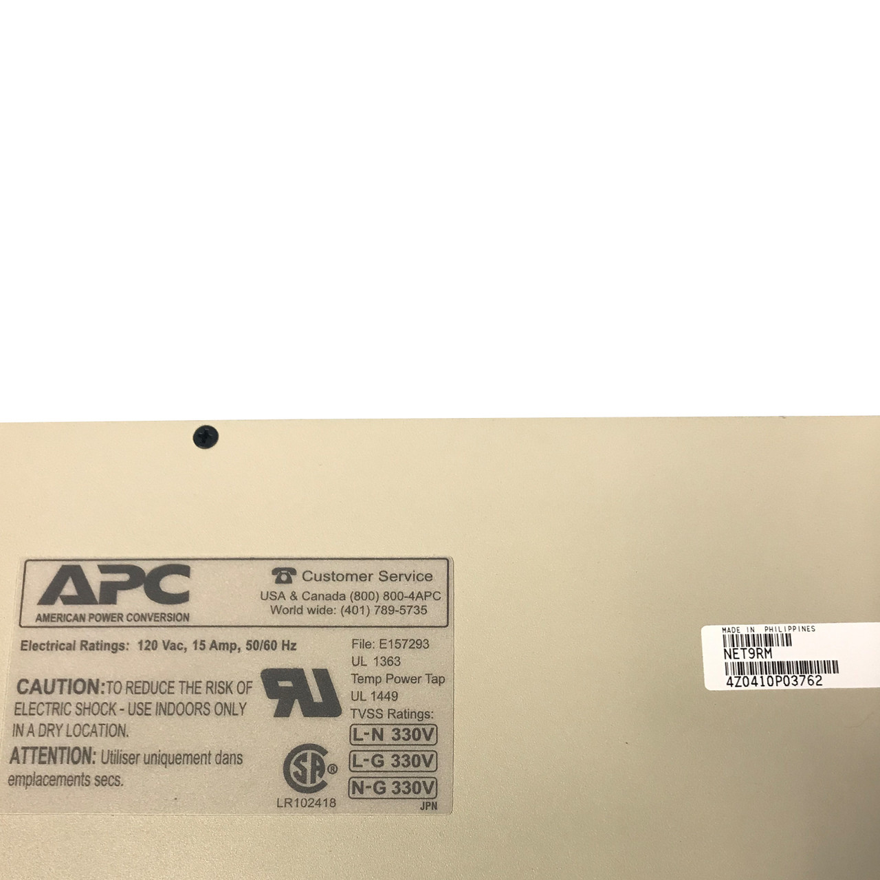 APC NET9RM 9-Outlet (9xNEMA 5-15R) 15A 120V NEMA 5-15P PDU