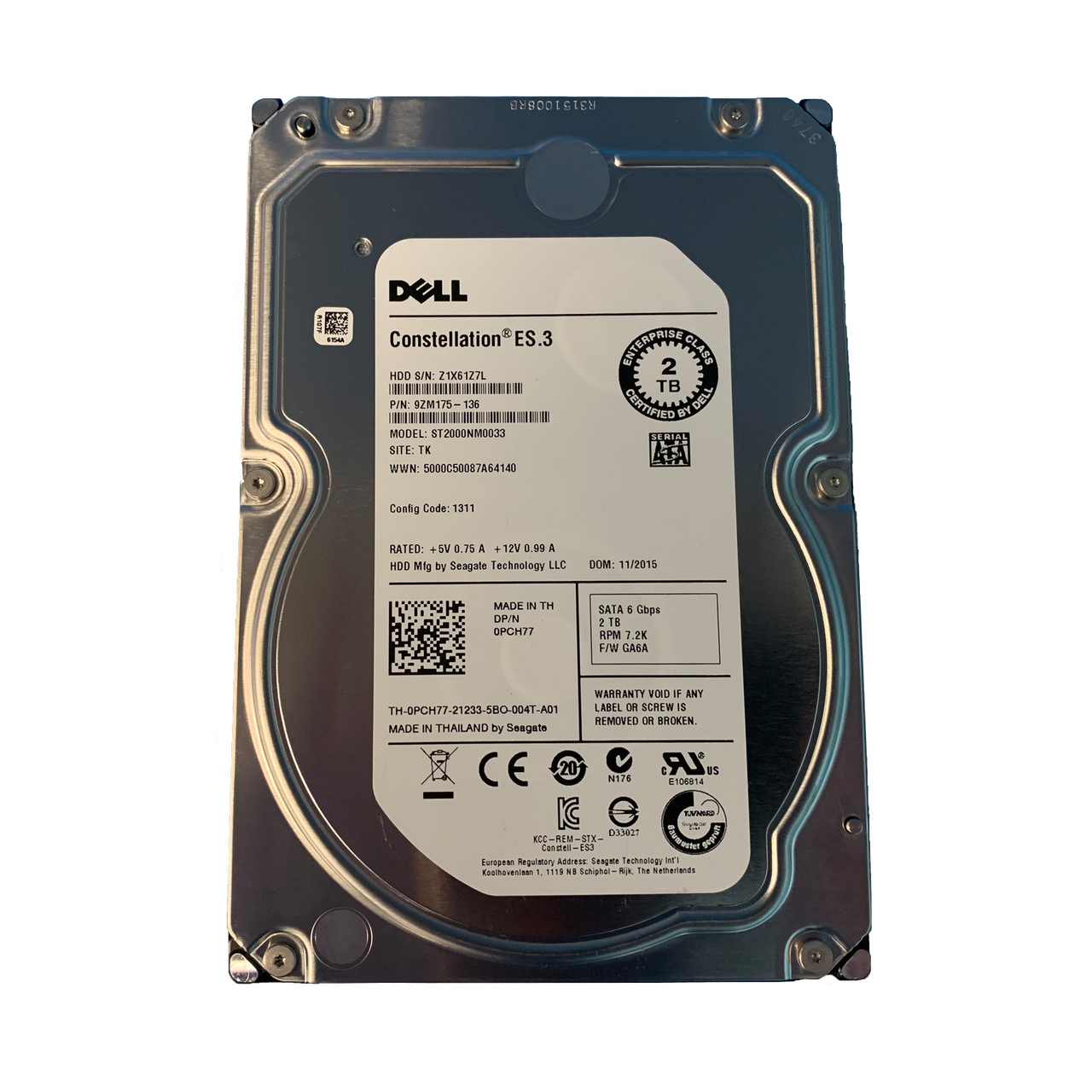 Dell PCH77 2TB SATA 7.2K 6GBPS ES 3.5" Drive ST2000NM0033 9ZM175-136