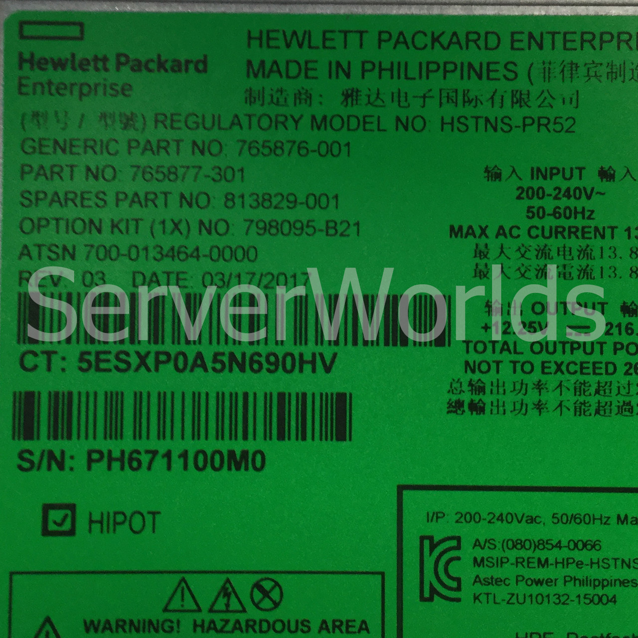 HPe 813829-001 | HSTNS-PD52 | DPS-2650BB A - Serverworlds
