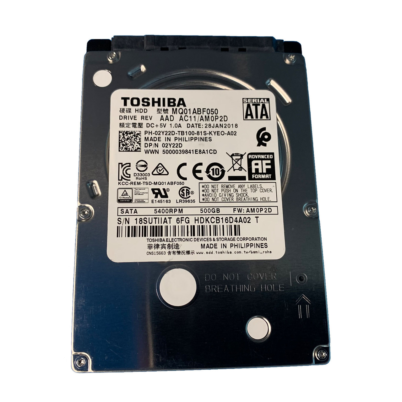 Dell 2Y22D 500GB SATA 5.4K 2.5" Drive MQ01ABF050 HDKCB16D4A02