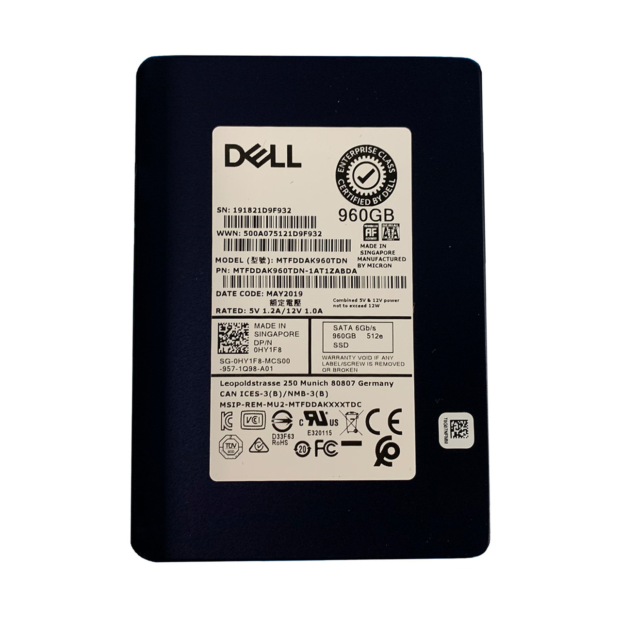 Dell HY1F8 960GB SATA 512e 6GBPS 2.5" SSD MTFDDAK960TDN-1AT1ZABDA