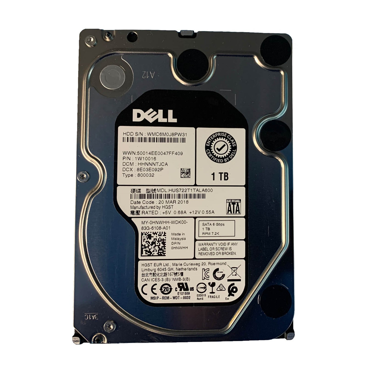 Dell HNWHH 1TB SATA 7.2K 6GBPS 3.5" Drive HUS722T1TALA600