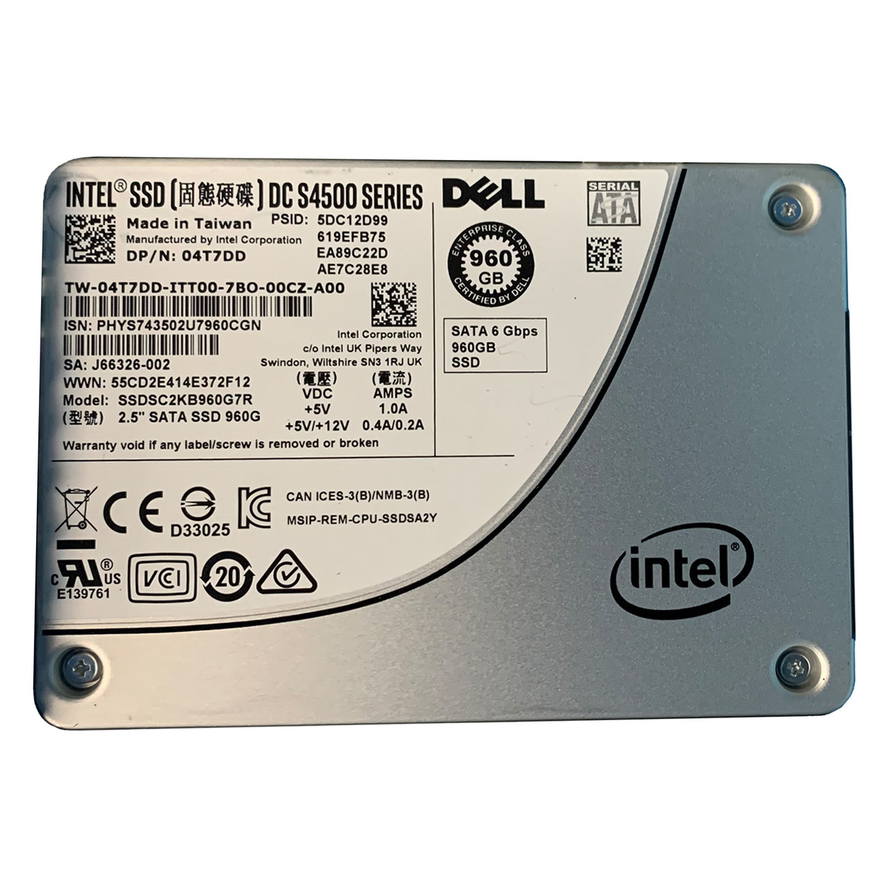 Dell 4T7DD 960GB SATA 6GBPS 2.5" SSD SSDSC2KB960G7R