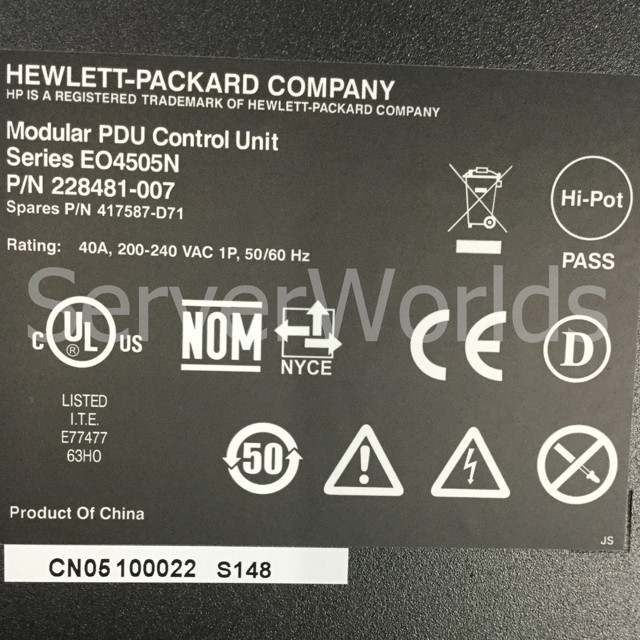 HP 252663-D73 High voltage 40amp modular PDU 228481-007 417587-D71