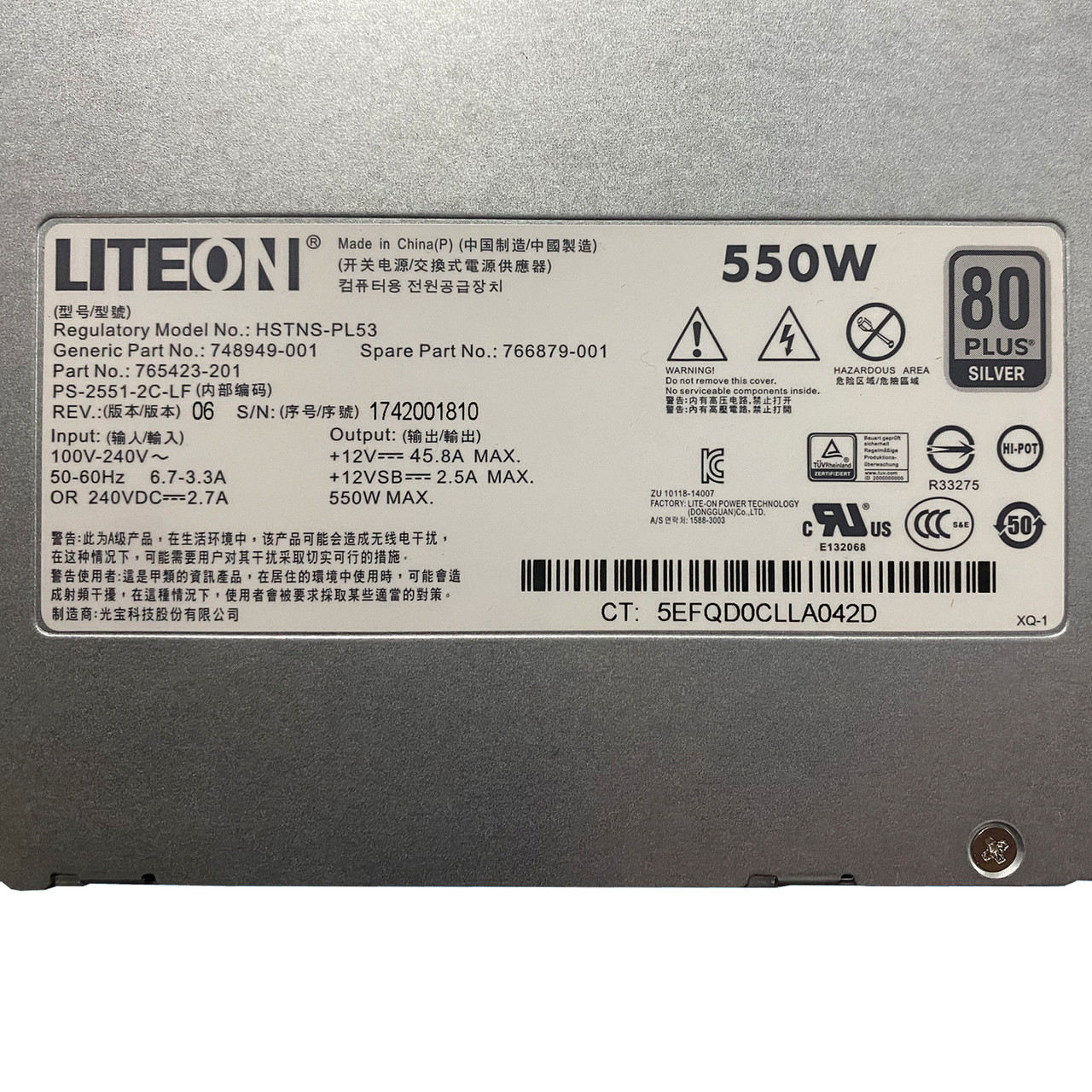 HP 766879-001 550W Power Supply HSTNS-PL53 PS-2551-2C-LF NEW BULK 