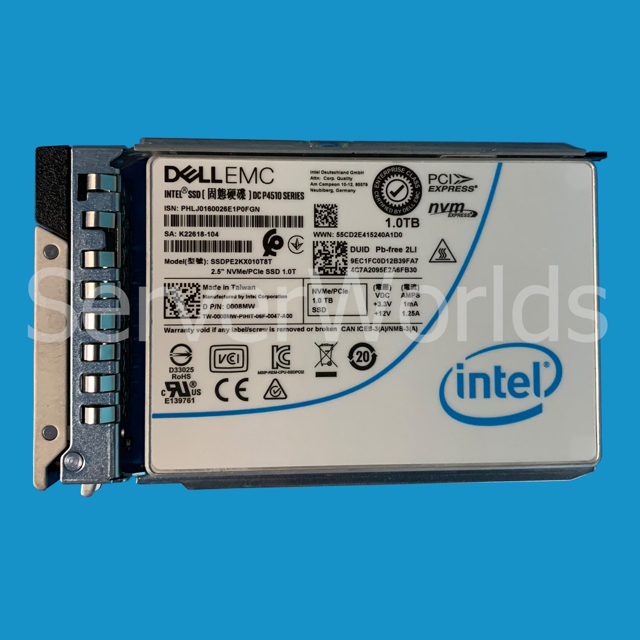 Dell 008MW 1TB NVMe P4510 RI 2.5" SSD w/Tray SSDPE2KX010T8T