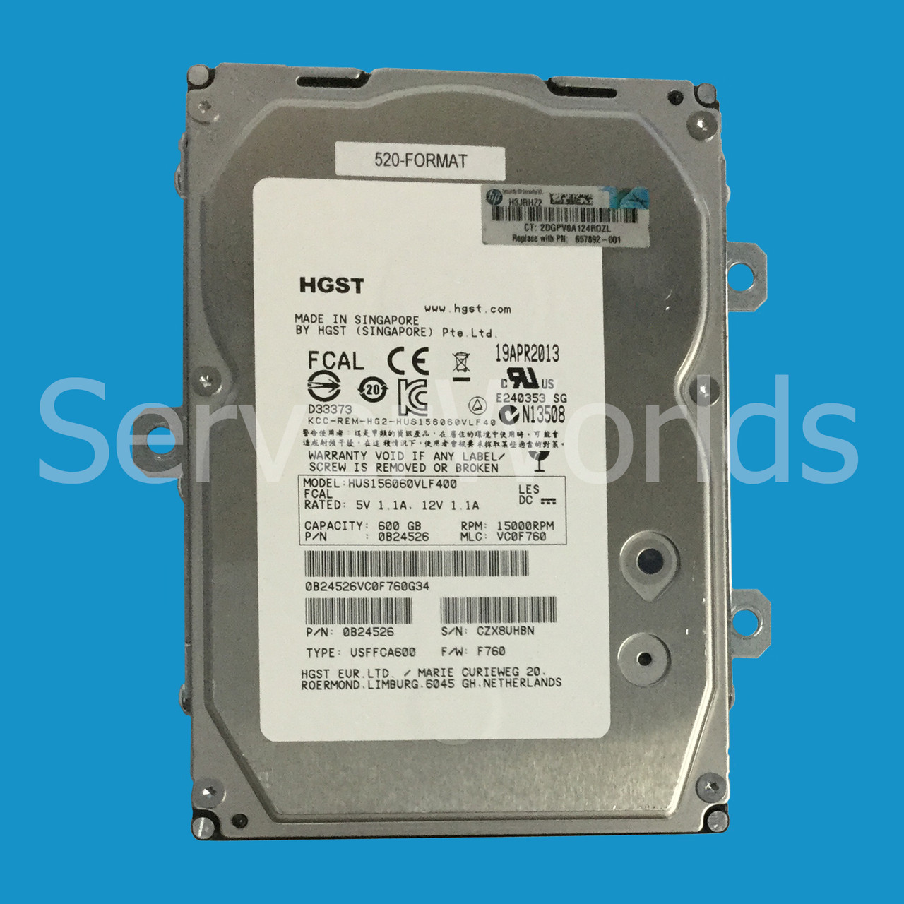 HPe 657892-001 3Par 600GB 15k 4GB FC Drive 520 Format