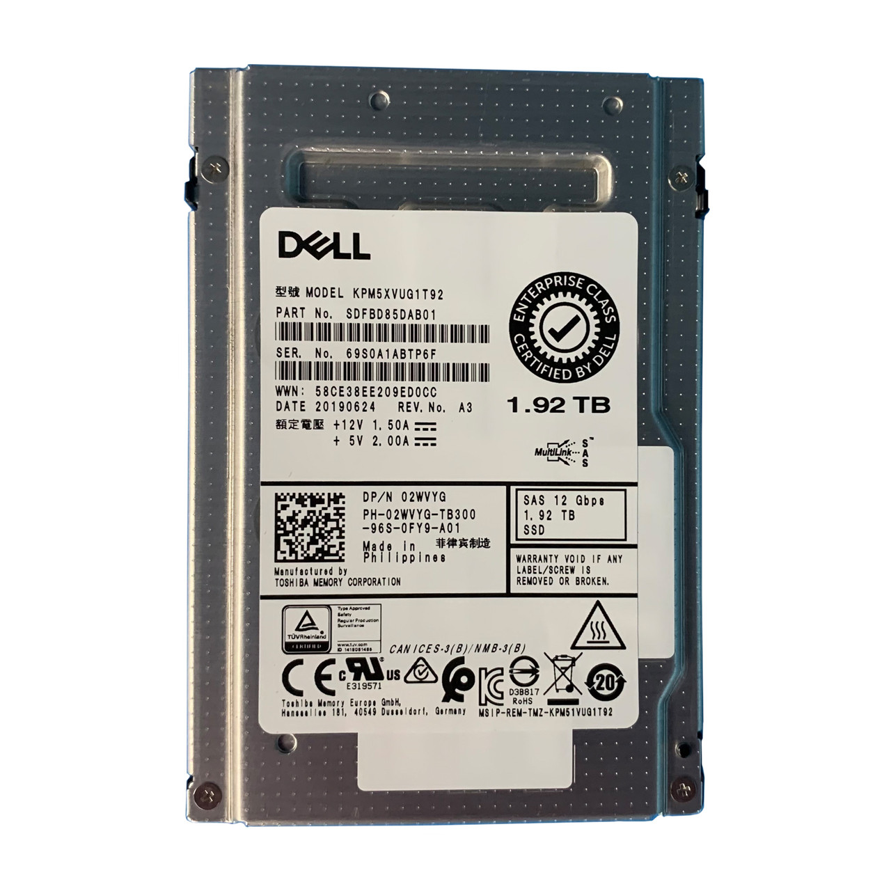 Dell 2WVYG 1.92TB SAS 12GBPS Mixed Use SSD KPM5XVUG1T92