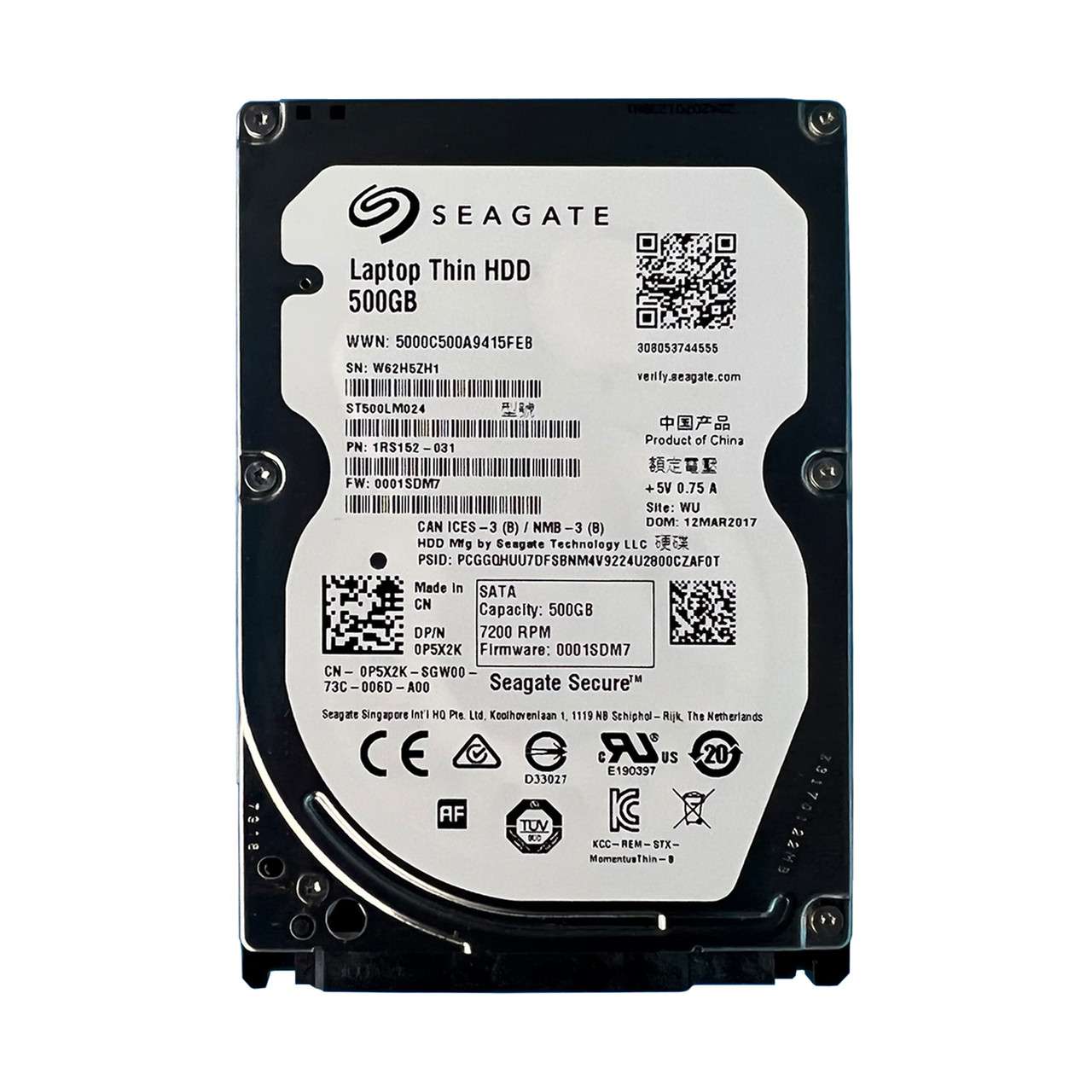 Dell P5X2K 500GB SATA 7.2K 2.5" Seagate Secure HDD ST500LM0024 1RS152-031