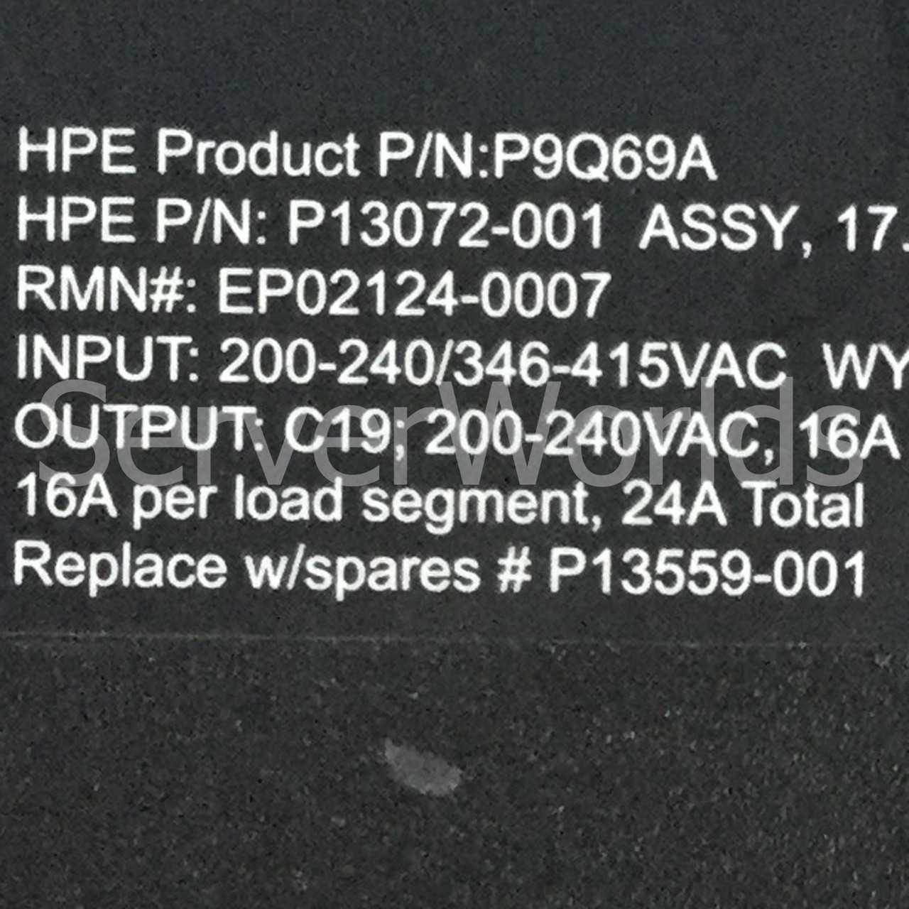 HP P13559-001 17.3kVA 3P 6out NA Bsc PDU 1U P13072-001 P9Q69A