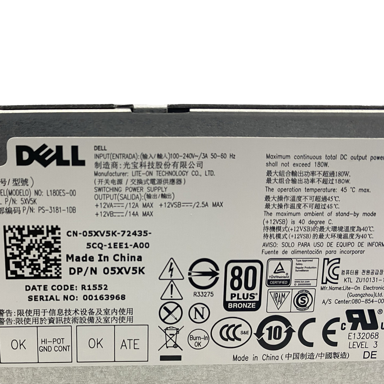 Dell 5XV5K SFF 180W Power Supply L180ES-00  PS-3181-1DB