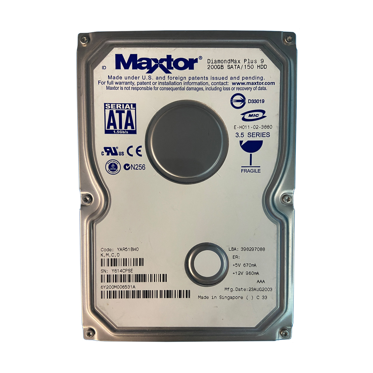 Maxtor 6Y200M006531A 200GB 5.4K 1.5G SATA 3.5" HDD