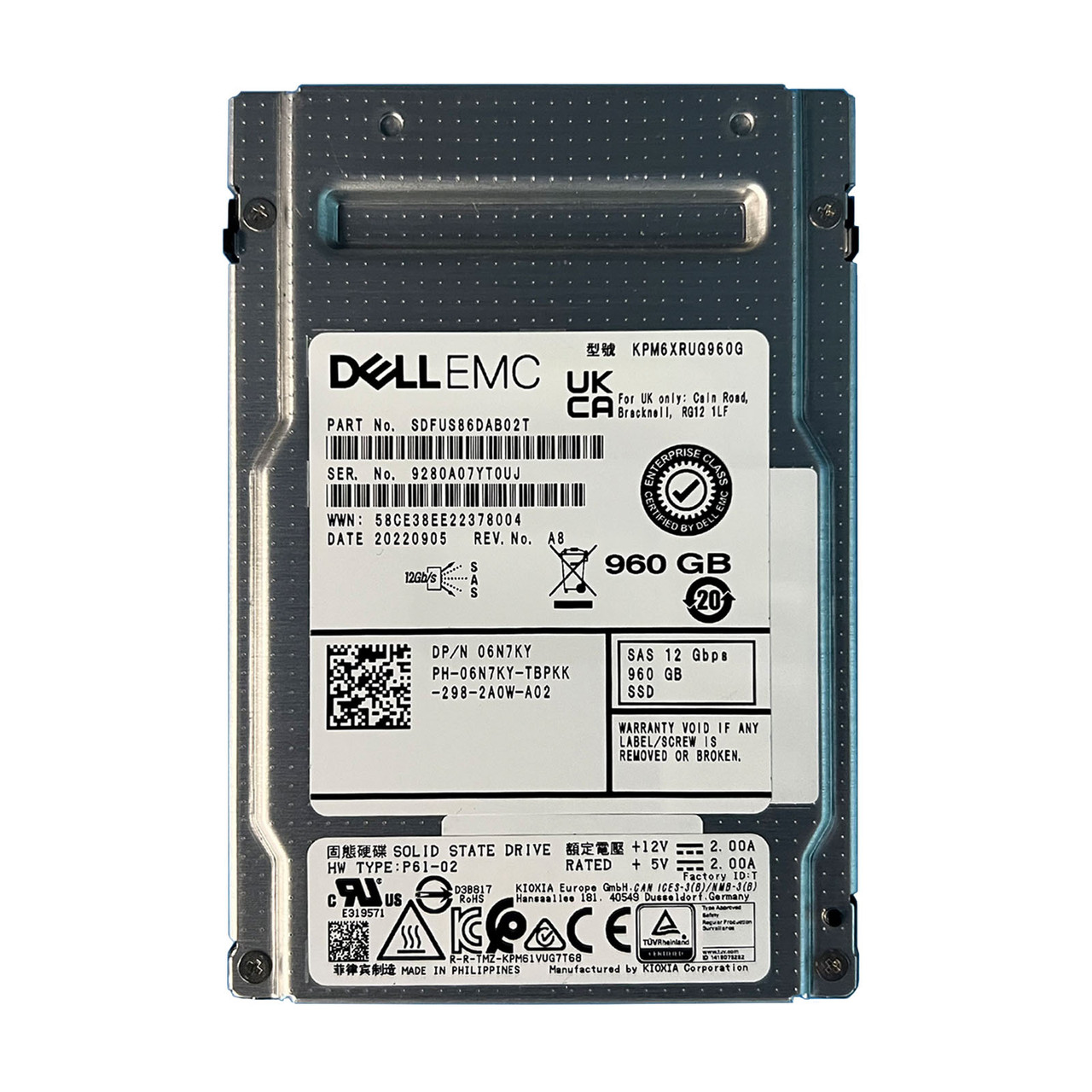 Dell純正 高耐久SSD 960GB 2.5 SAS マウンタ付き 定価36万 Dell 960GB SAS 2.5