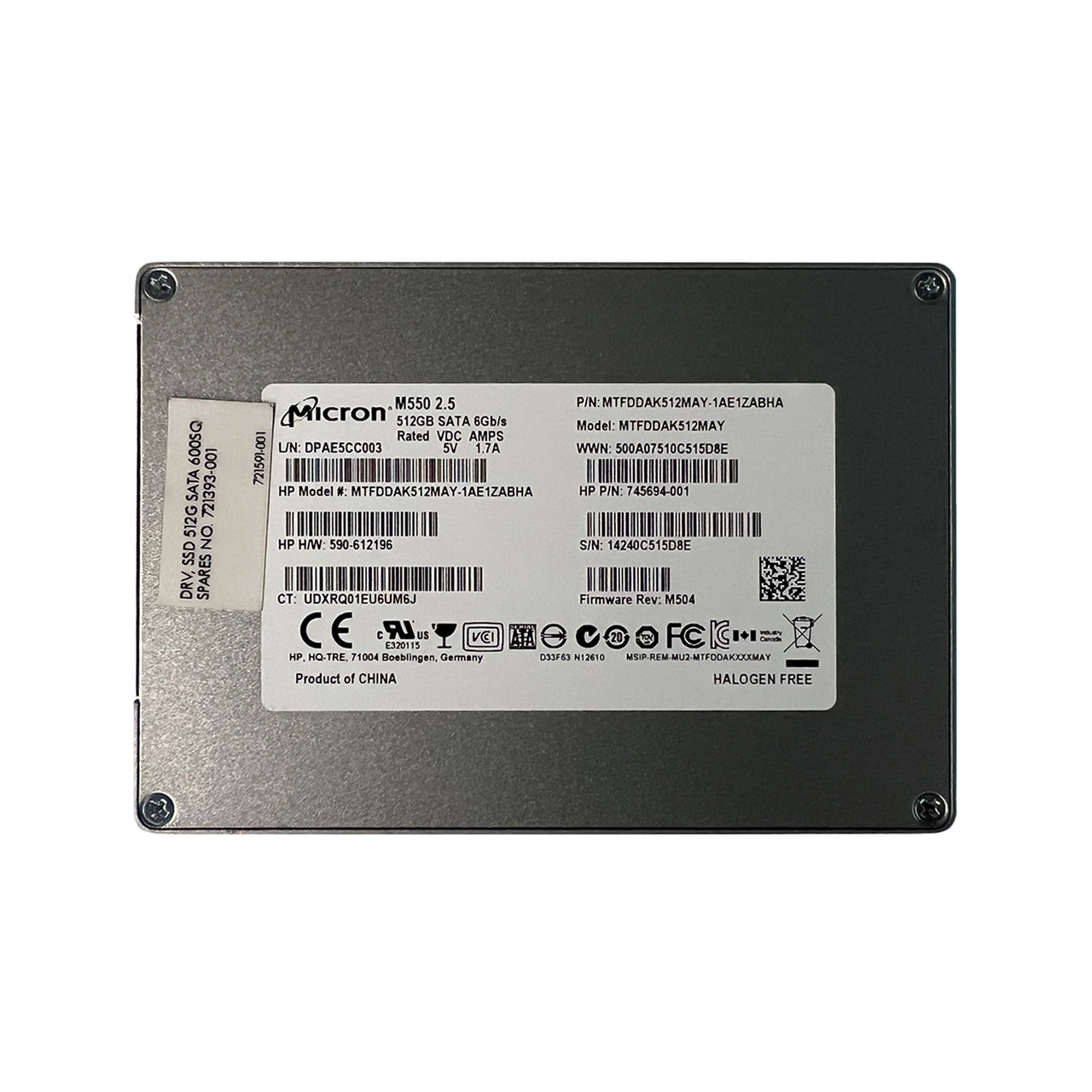 HP 721393-001 512GB SATA 6GBPS 2.5" SSD 745694-001