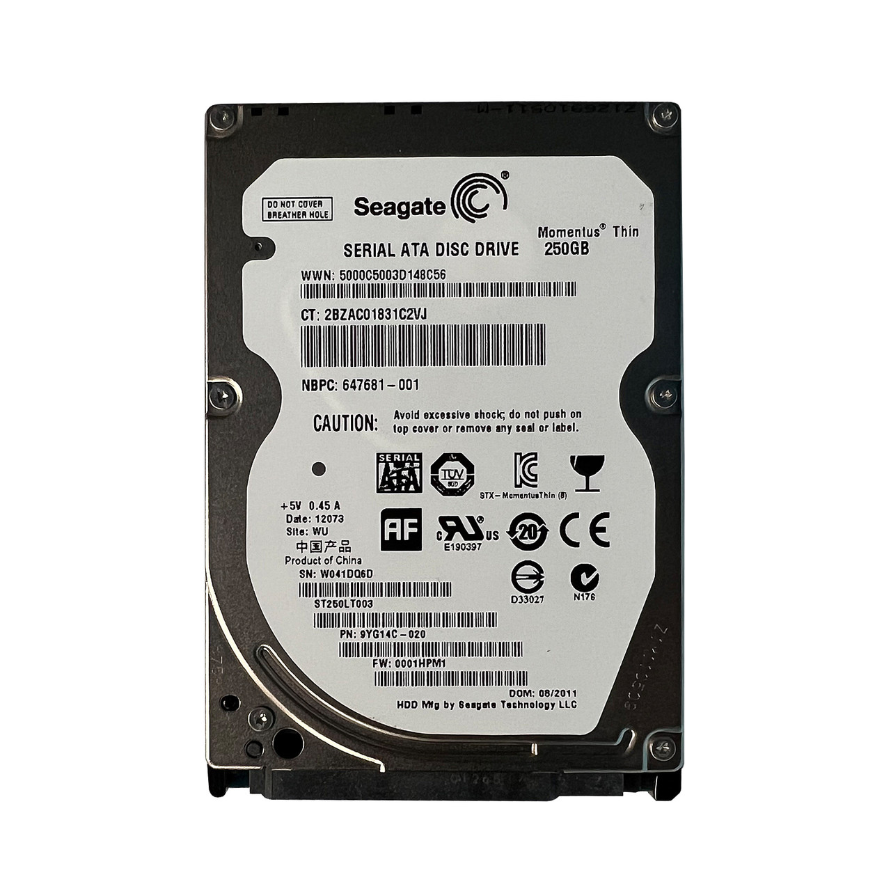 HP 647681-001 250GB SATA 5.4K 2.5" Drive ST250LT003 9YG14C-020