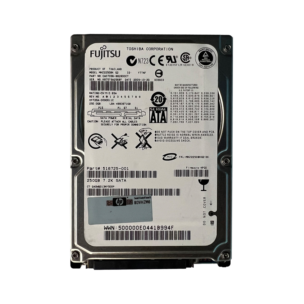 HP 516725-001 250GB SATA 7.2K 2.5" Drive MHZ2250BK CA07096-B828000C7