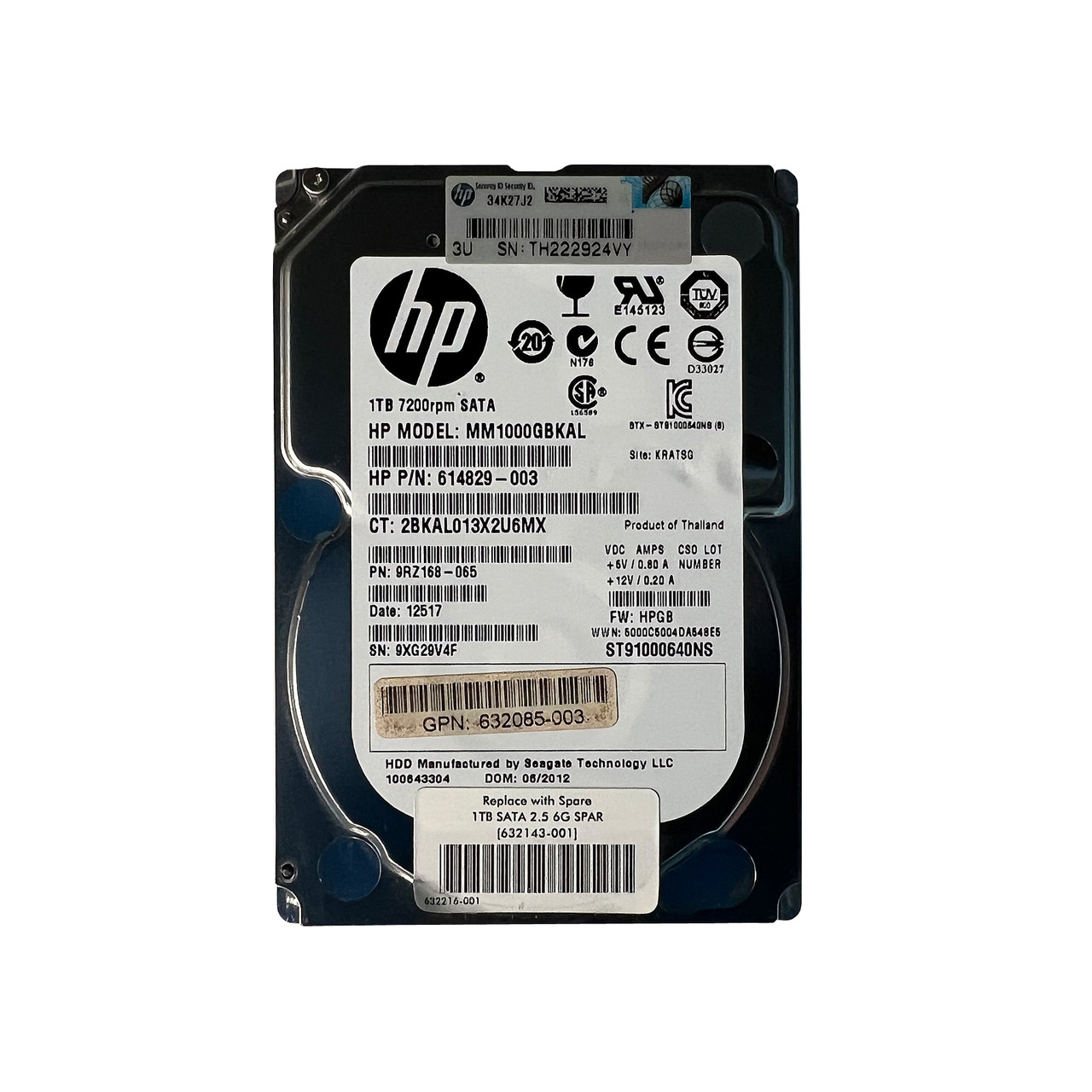 HP 614829-003 1TB SATA 7.2K 2.5" Drive ST91000640NS 9RZ168-065