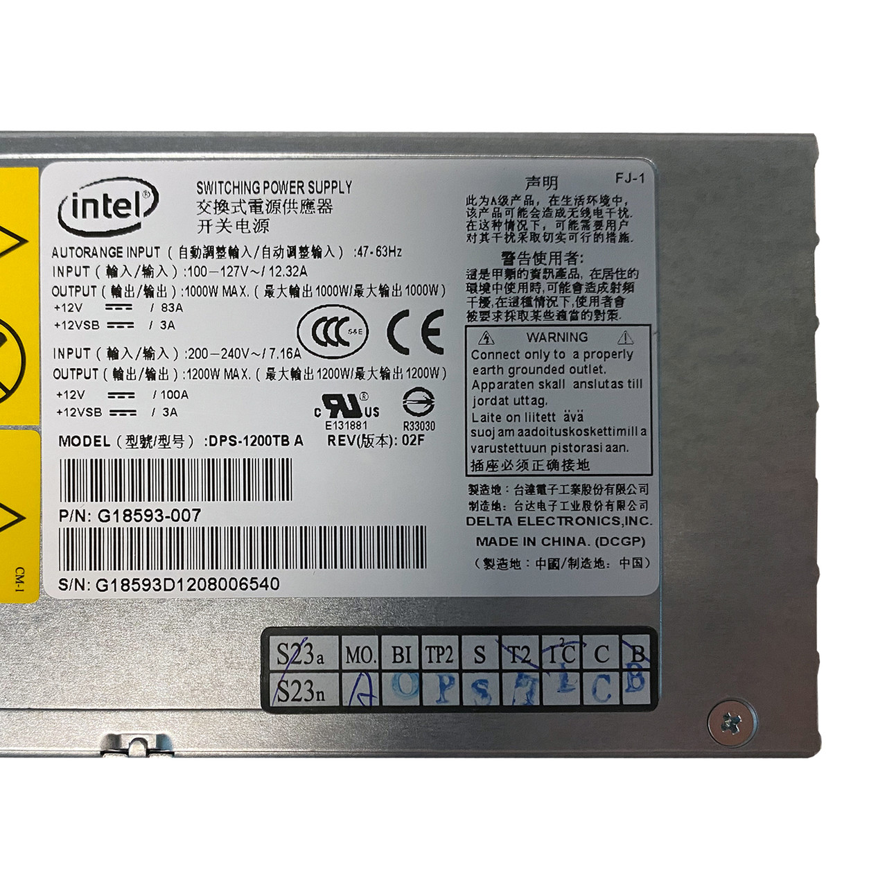 Intel G18593-007 CM2112 1200W Power Supply DPS-1200TB A