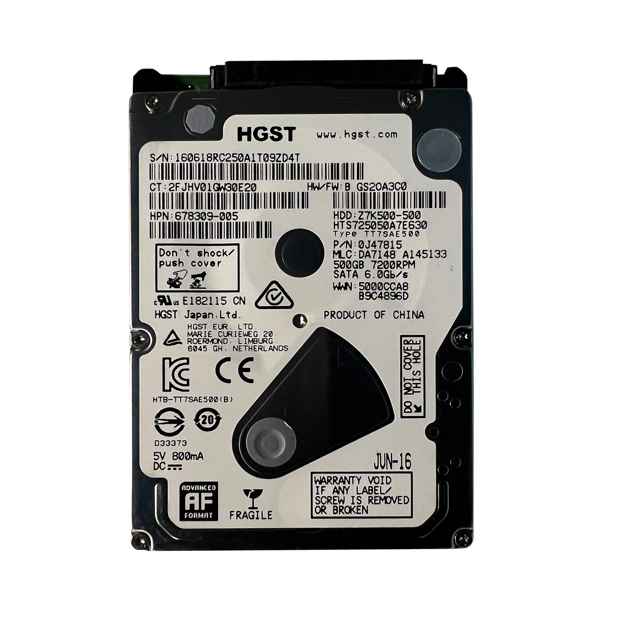 HP 678309-005 500GB SATA 7.2K 2.5" Drive HTS725050A7E630 0J47815