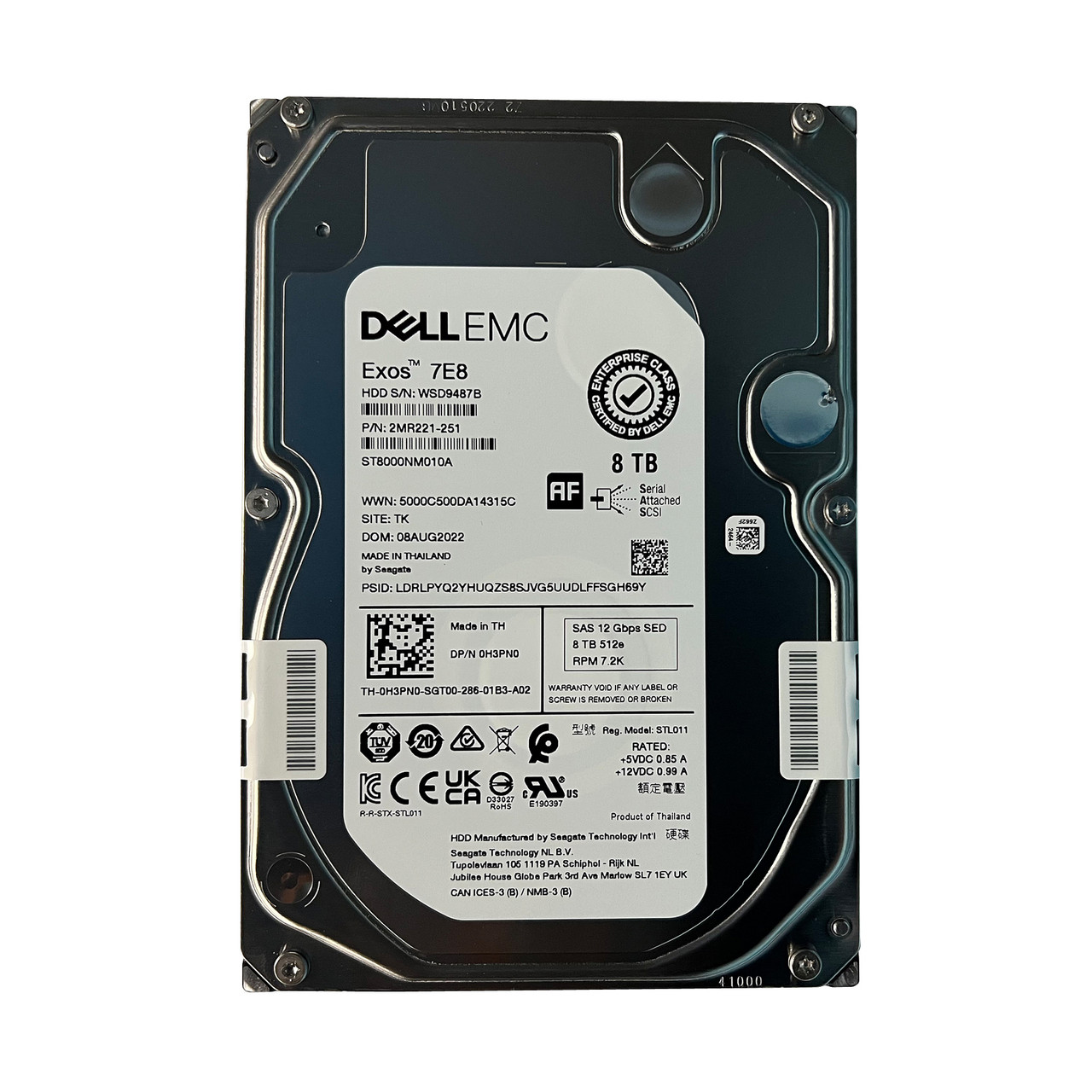 Dell H3PN0 8TB NL SAS 7.2K 12GBPS 512e SED  3.5" Drive ST8000NM010A 2MR221-251