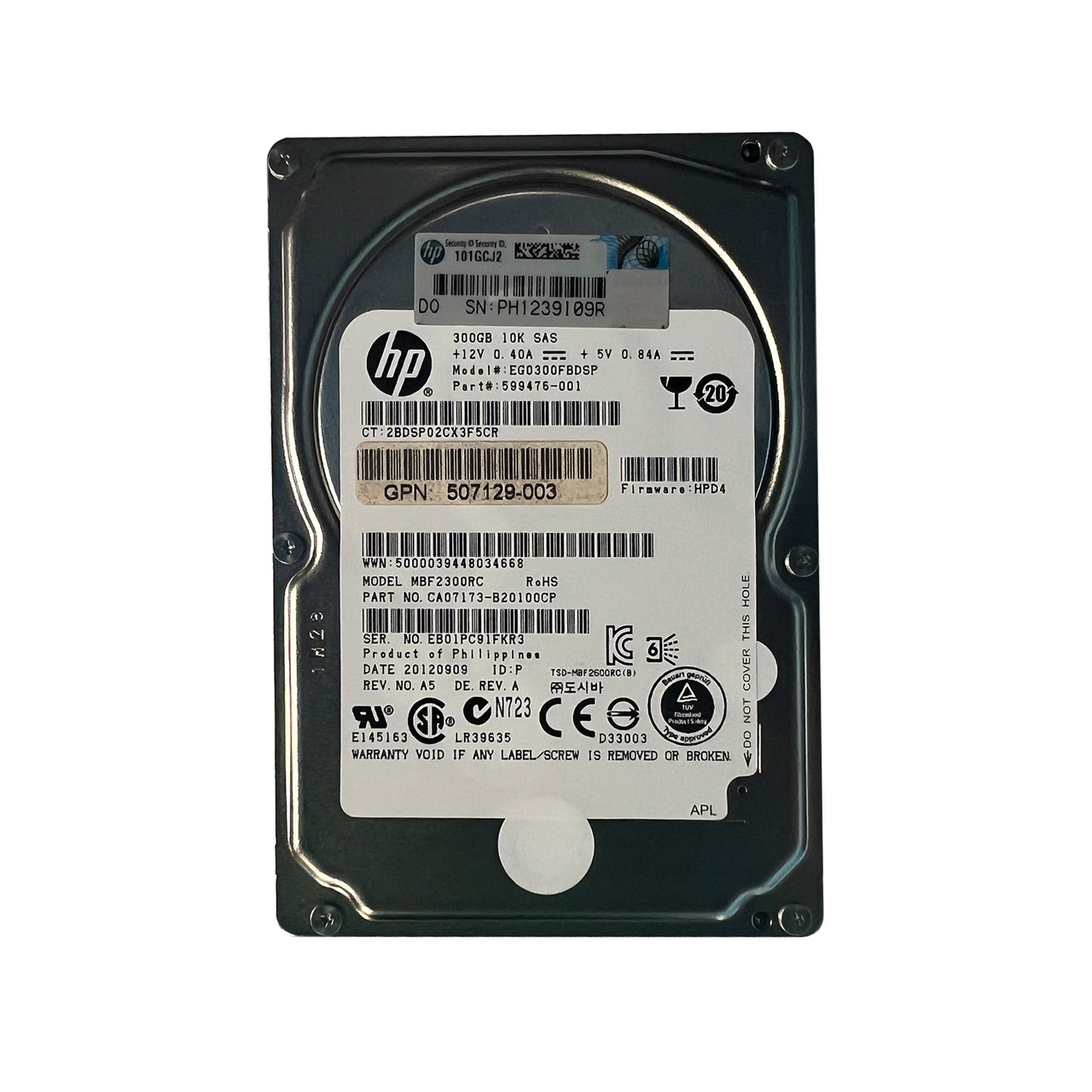 HP 599476-001 300GB SAS 10K 6GBPS 2.5" Drive EG0300FBDSP