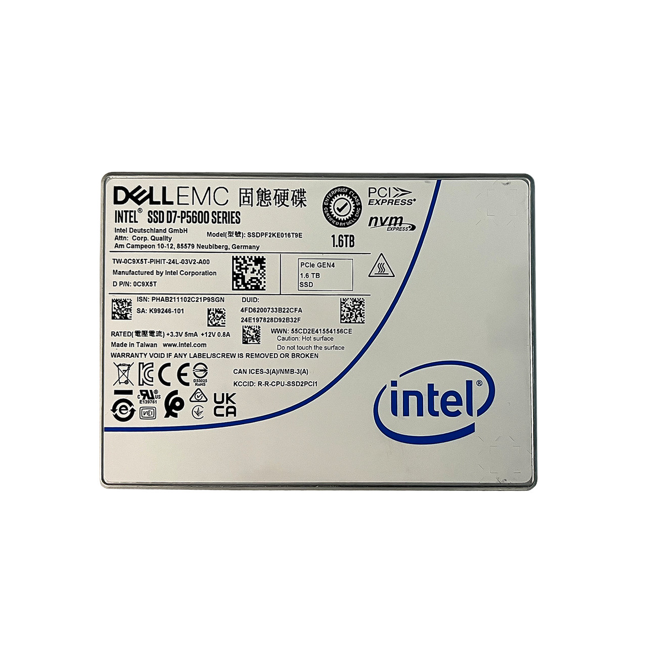 Dell EMC 1.6TB NVMe U.2 Gen4 X4 SSD - P5600 Series - SSDPF2KE016T9E - C9X5T