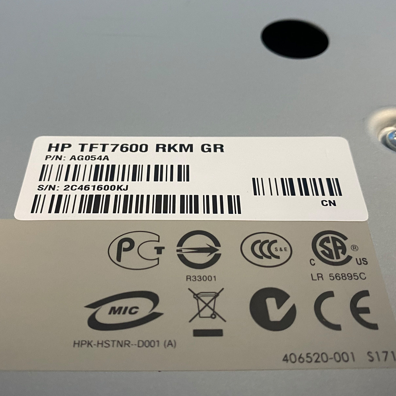 HP AG054A TFT7600 Rackmount Display Kit 406520-001
