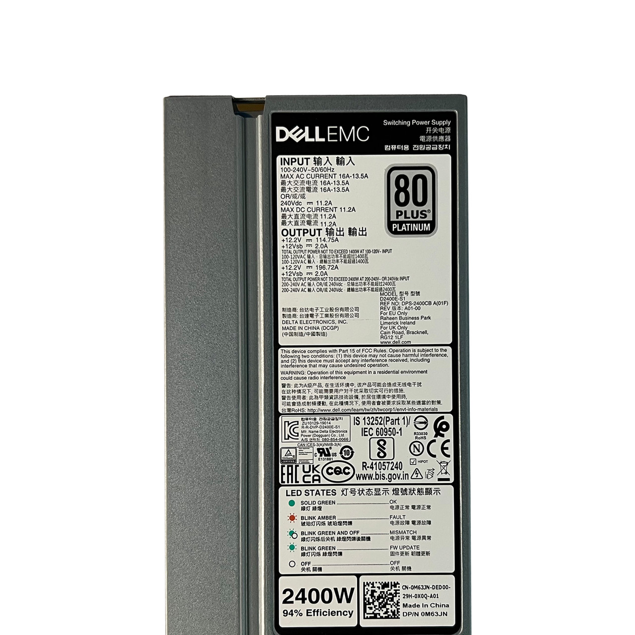 Dell M63JN 2400W Platinum Power Supply D2400E-S1 DPS-2400CB A