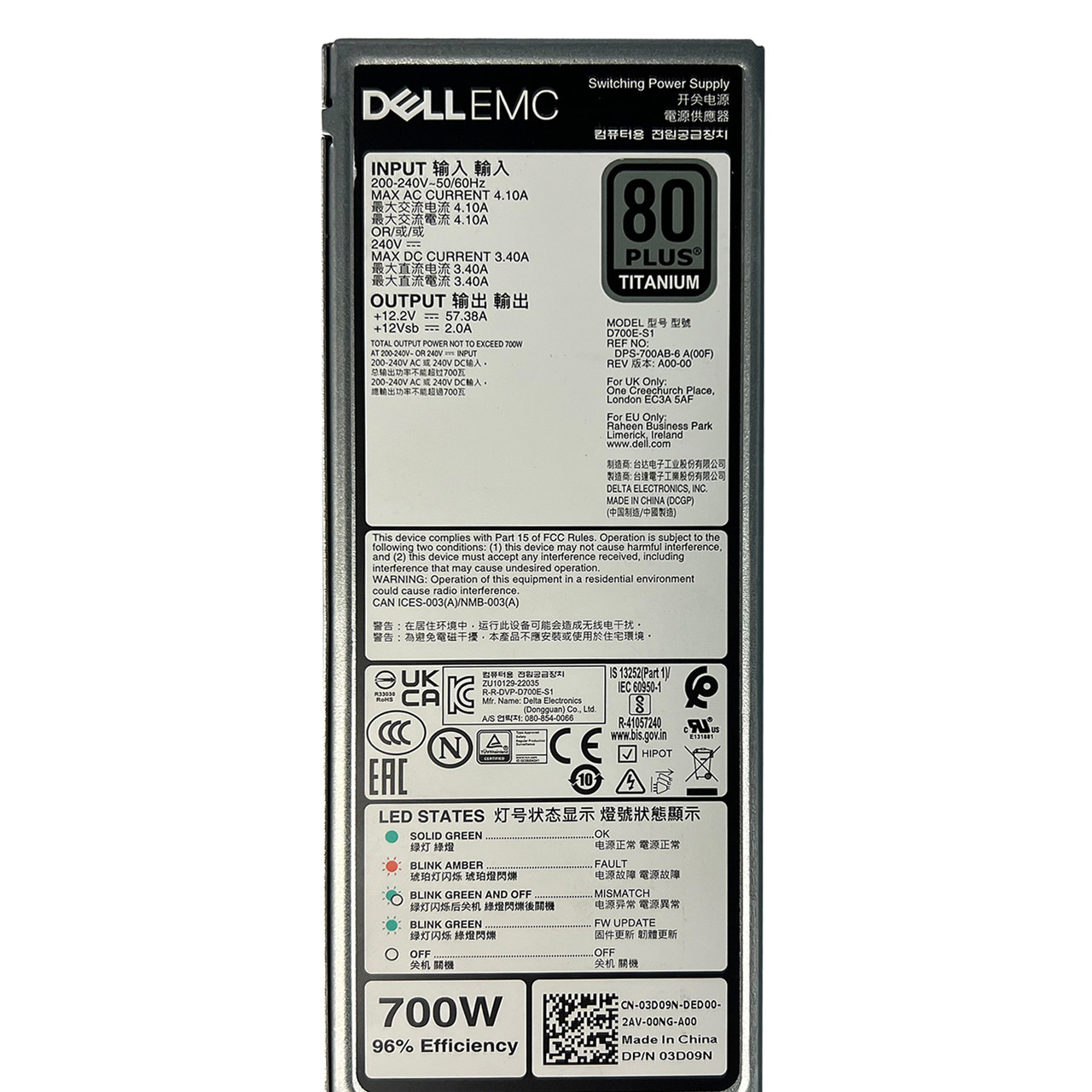 Dell 3D09N 700W Titanium 200-240V Power Supply D700E-S1 DPS-700AB-6 A