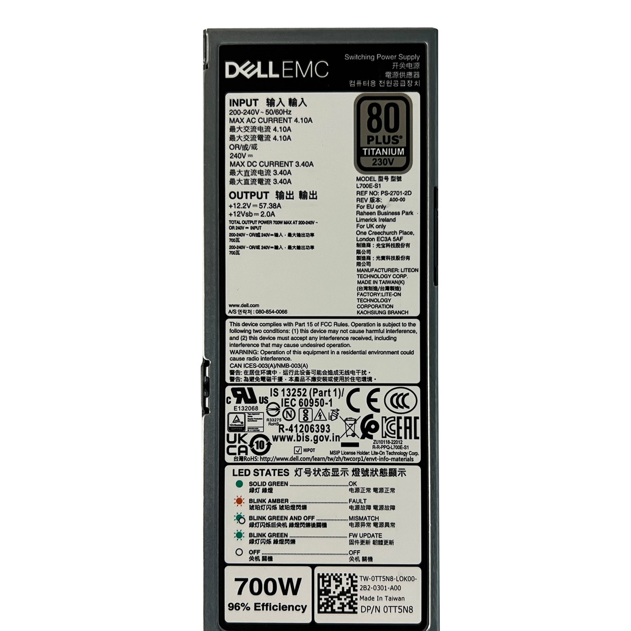 Dell TT5N8 700W Titanium 200-240V Power Supply L700E-S1 PS-2701-2D