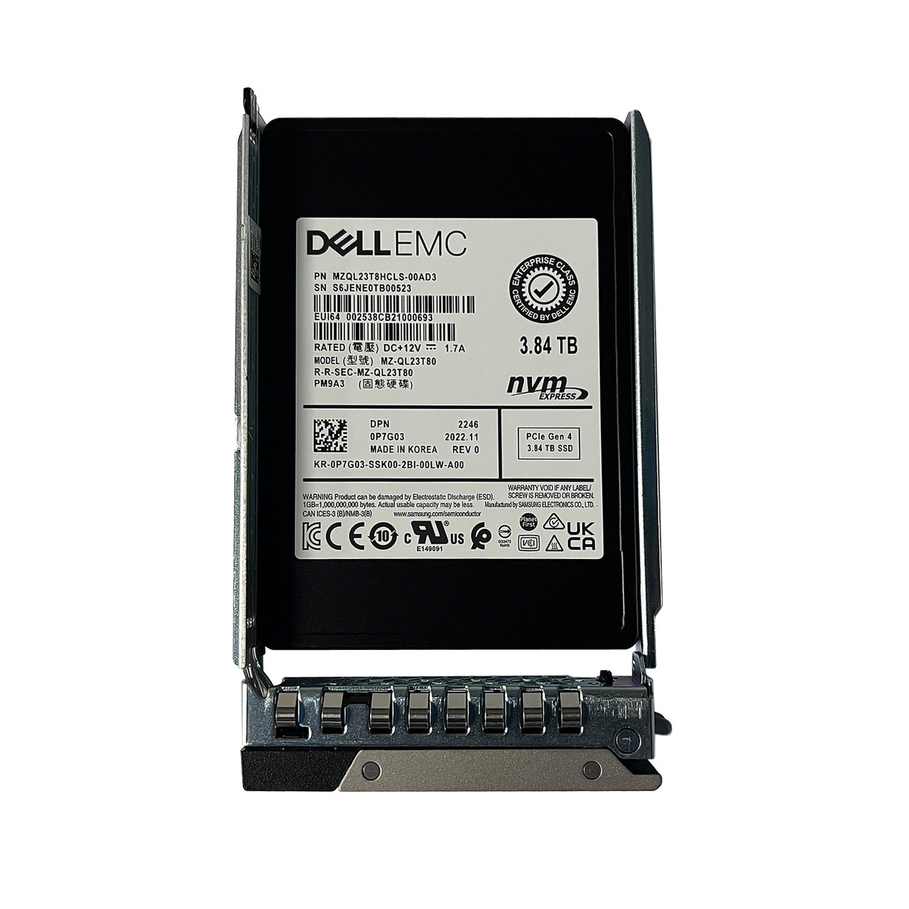 Dell P7G03 3.84TB NVMe U.2 RI SSD w/Tray MZ-QL23T80