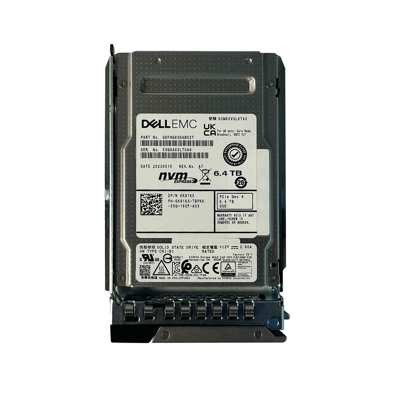 Dell K916X 6.4TB NVMe U.2 Gen 4 MU SSD w/Tray KCM6XVUL6T40