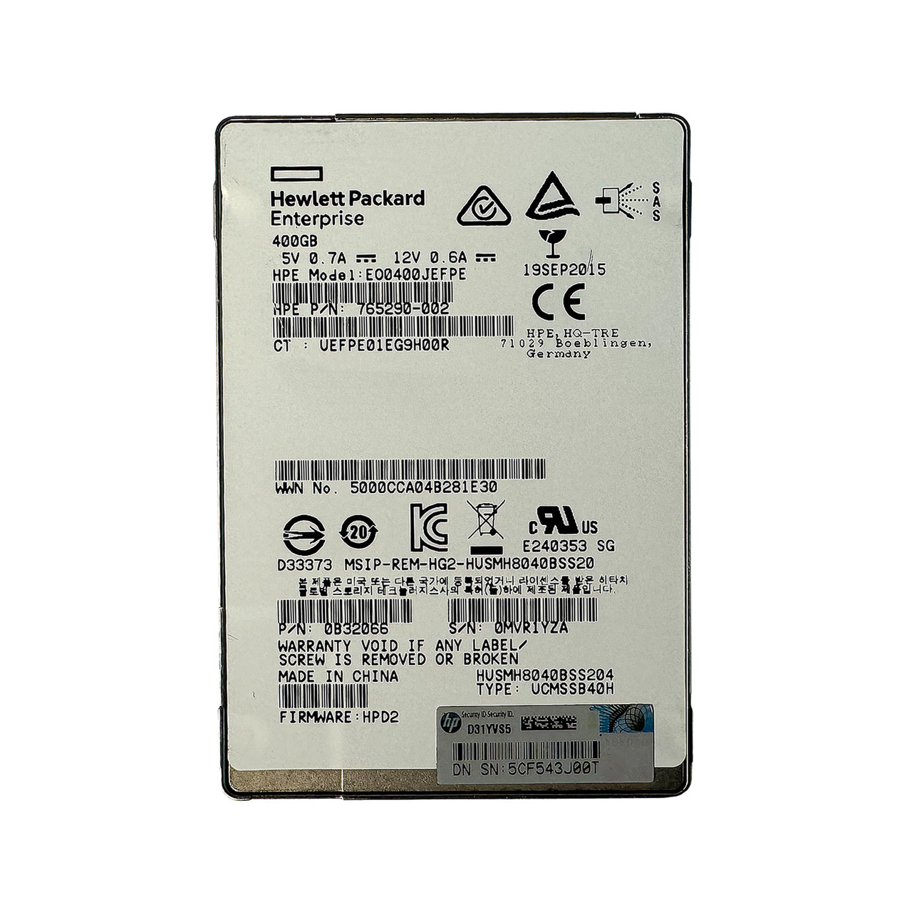 HP 765290-002 400GB SAS 12GBPS WI 2.5" SSD EO0400JEFPE