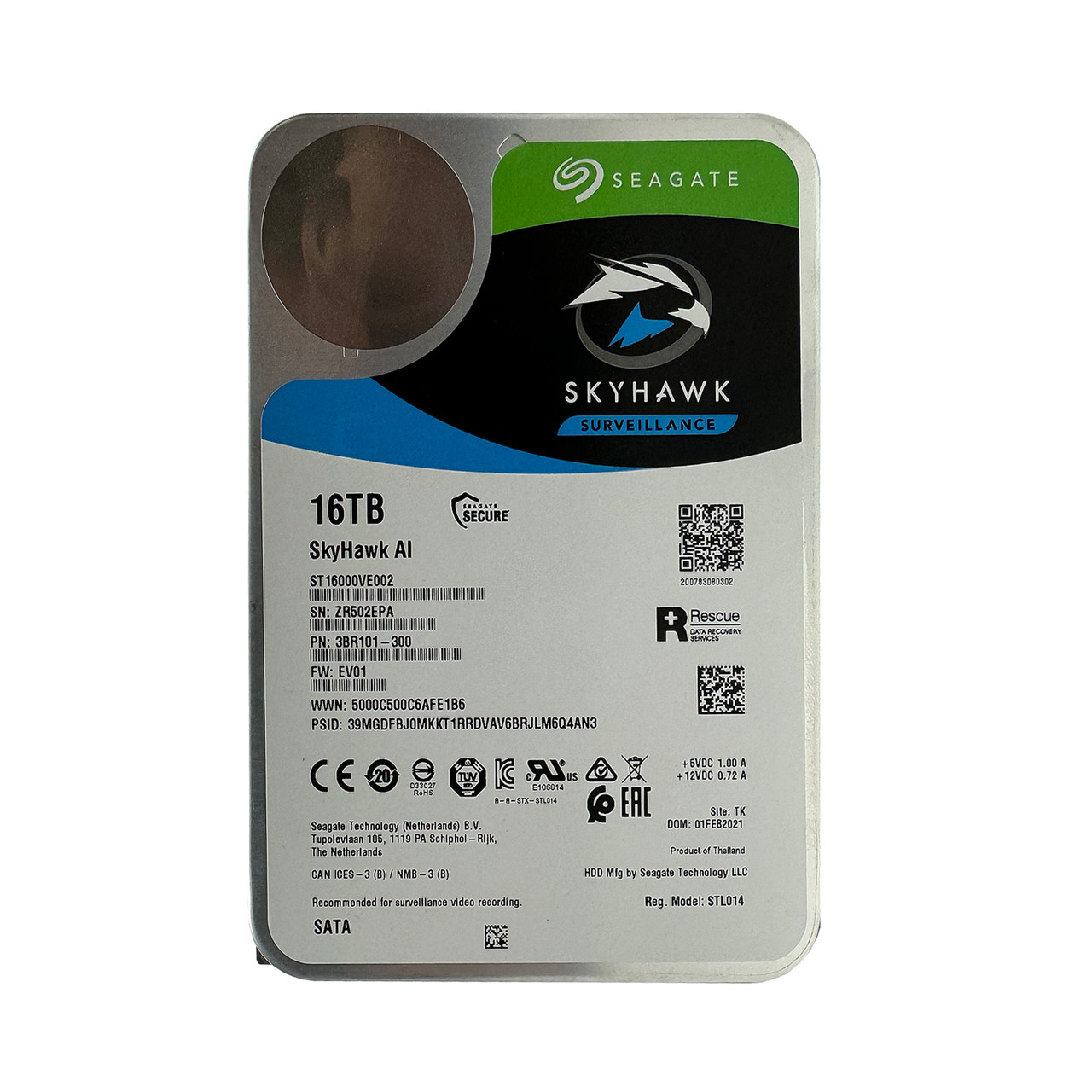 Seagate ST16000VE002 16TB 7.2K 6G SATA 3.5" HDD 3BR101-300