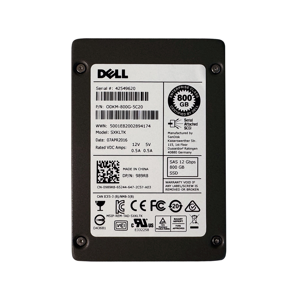 Dell 989R8 800GB SAS 12GBPS Mix Use 2.5" SSD ODKM-800G-5C20