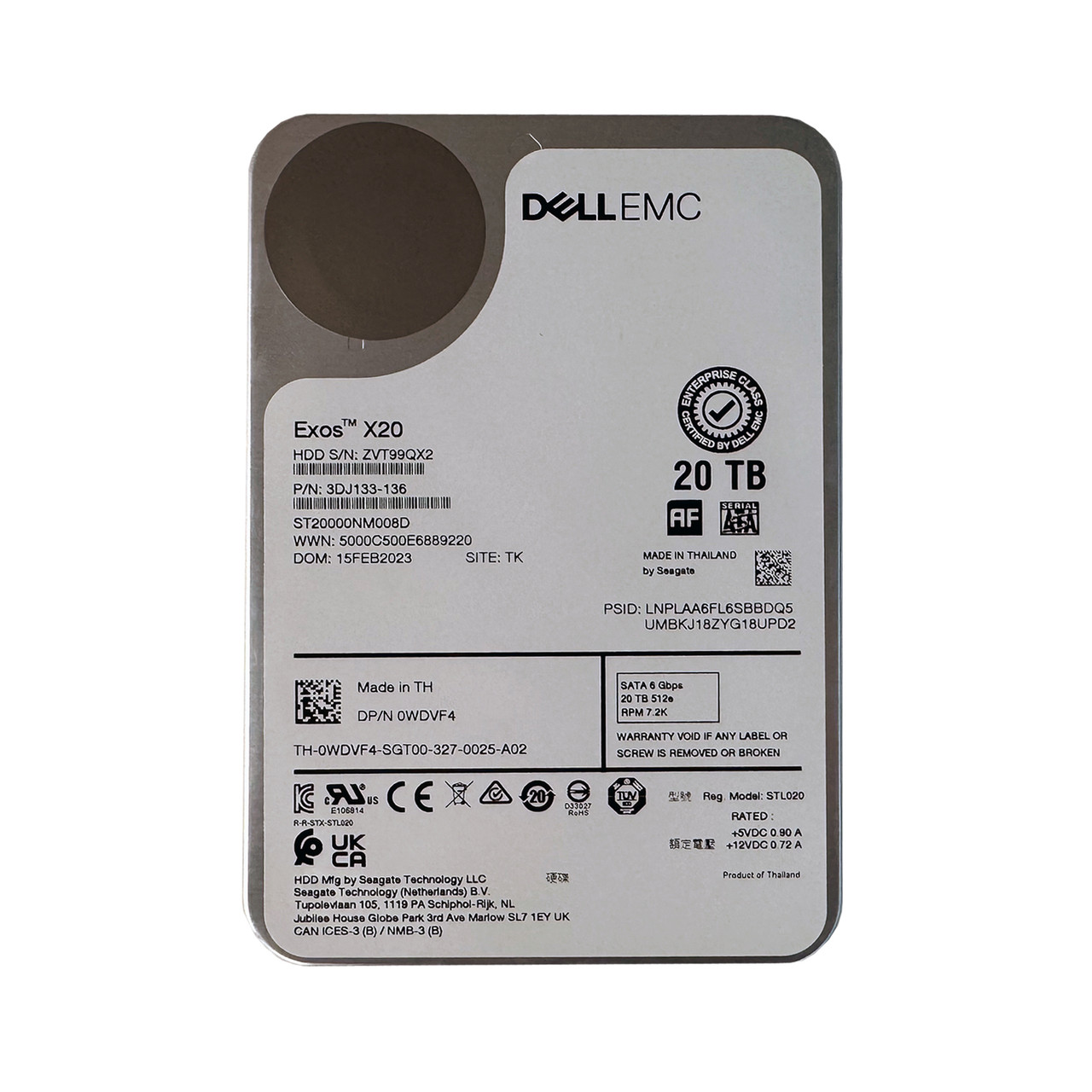 Dell WDVF4 20TB SATA 7.2K 6GBPS 3.5" Drive 3DJ133-136 ST20000NM008D