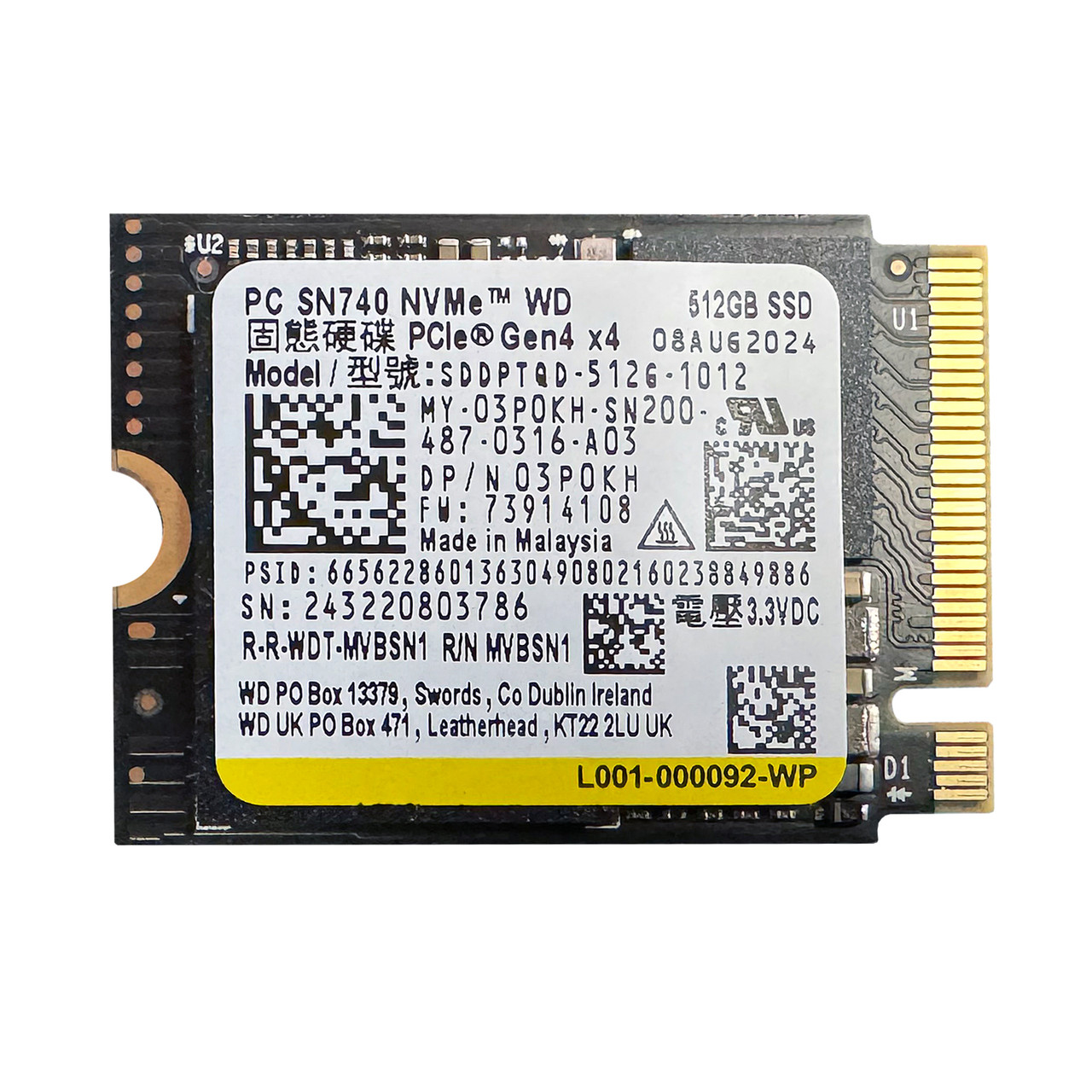 Nvme Ssd Nvme Kxg60znv512g Nvm DELL 3P0KH 512GB NVMe SSD SDDPTQD