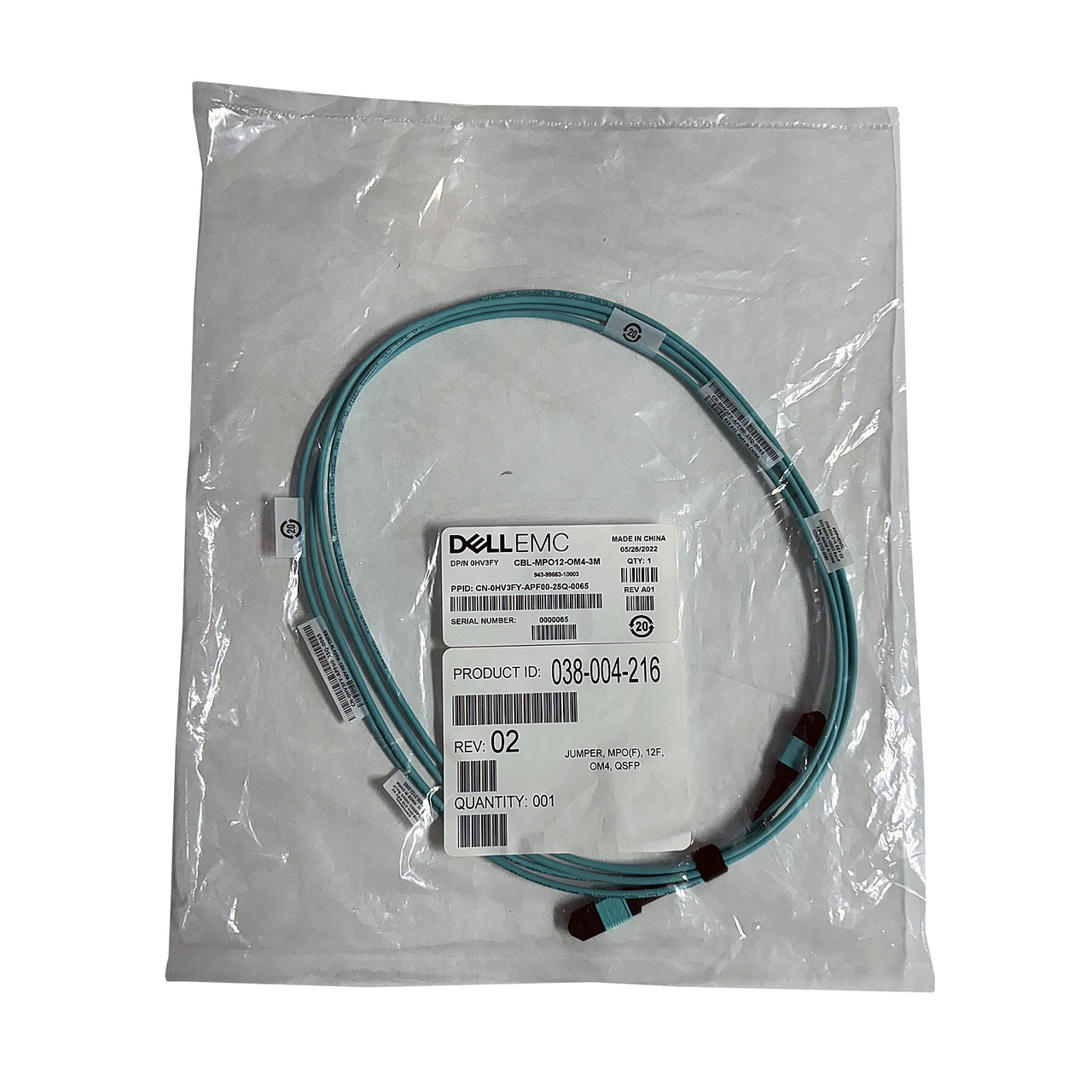Dell HV3FY 3M MTP-12 to MTP-12 Fiber Optic Cable 038-004-216