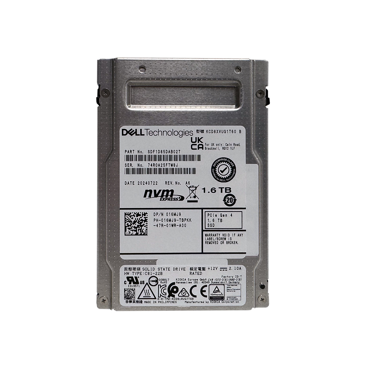 Dell 16MJ9 1.6TB PCIe Gen 4 Mix Use U.2 NVMe SSD SDF1D85DAB02T KCD8XVUG1T60 Dell 16MJ9 1.6TB PCIe Gen 4 Mix Use U.2 NVMe SSD SDF1D85DAB02T KCD8XVUG1T60