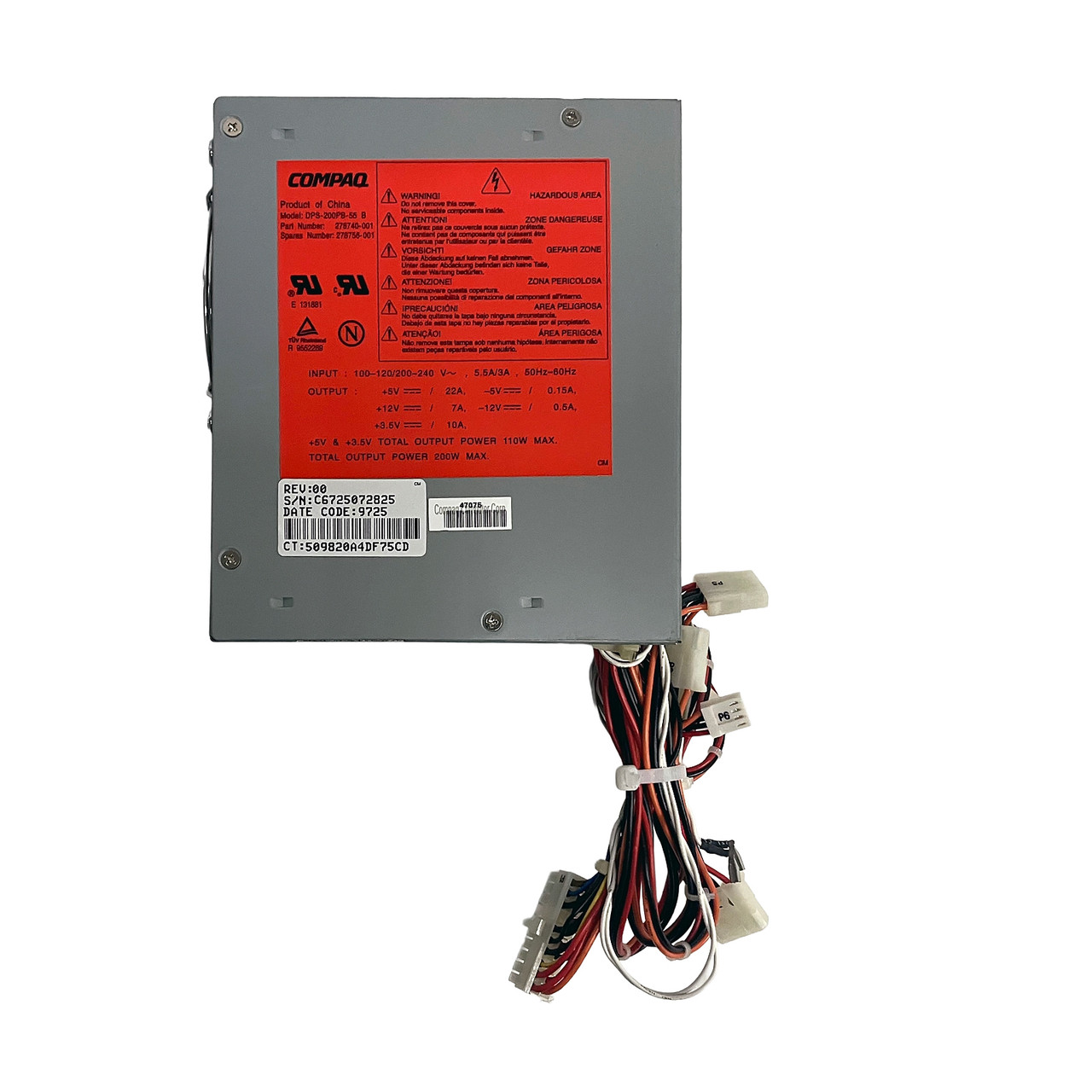 HP 278756-001 Deskpro  2000 200W Power Supply 278740-001 DPS-200PB-55 B