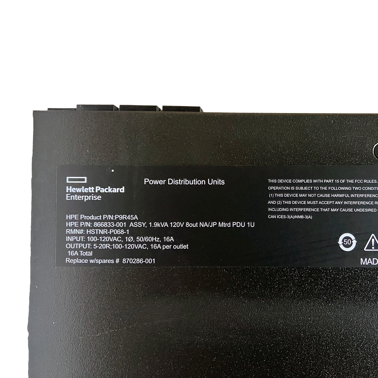 HP P9R45A PDU 1.9va 120V 8out NA/JP Metered PDU 870286-001 866833-001